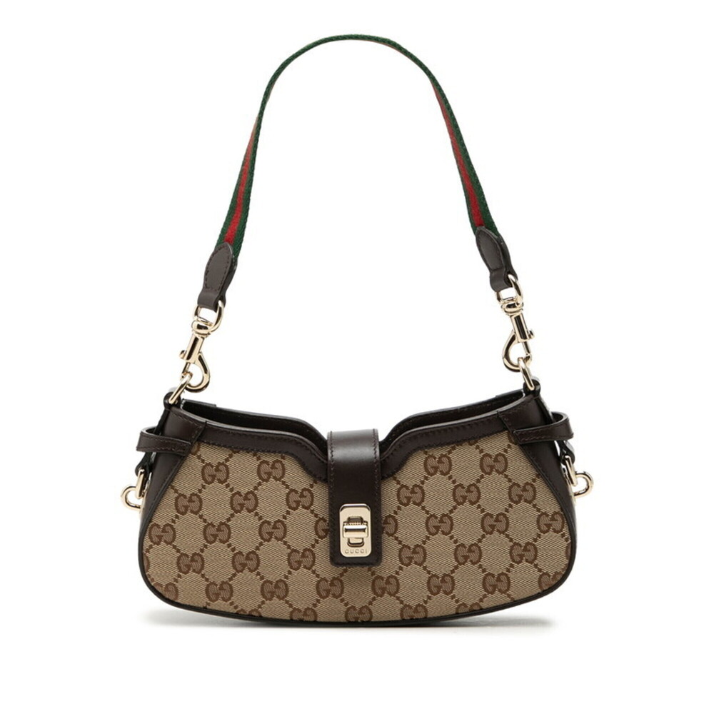 Gucci GG Canvas Moonside Handbag One Shoulder 786015 Beige Brown Leather Wome...
